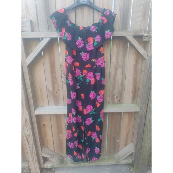 torrid Pants - Torrid Black Floral Off The Shoulder Challis Wide Leg Jumpsuit Cottage Size 00